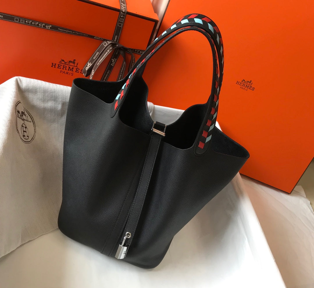 HM Picotin Lock 22 Black Epsom With Braid Strap