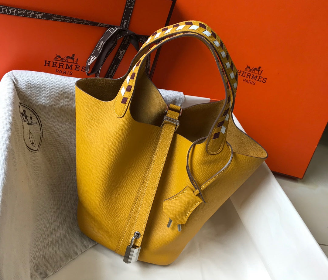 HM Picotin Lock 18 Yellow Epsom With Braid Strap