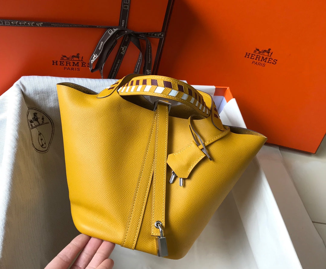 HM Picotin Lock 22 Yellow Epsom With Braid Strap