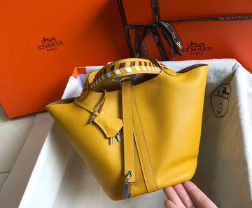 HM Picotin Lock 18 Yellow Epsom With Braid Strap
