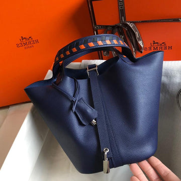 HM Picotin Lock 22 Navy Epsom With Braid Strap