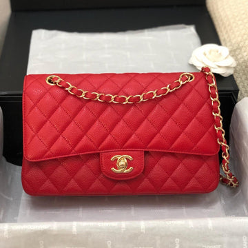 Flap Bag Medium 25CM Red Caviar Gold Hardware