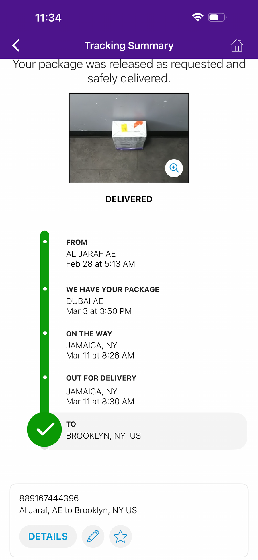 Delivery proof screenshot
