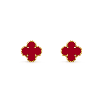 Clover Medium Carnelian Pink Godl Earrings