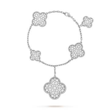 Clover 5 Motifs Big Silver Diamond Bracelet