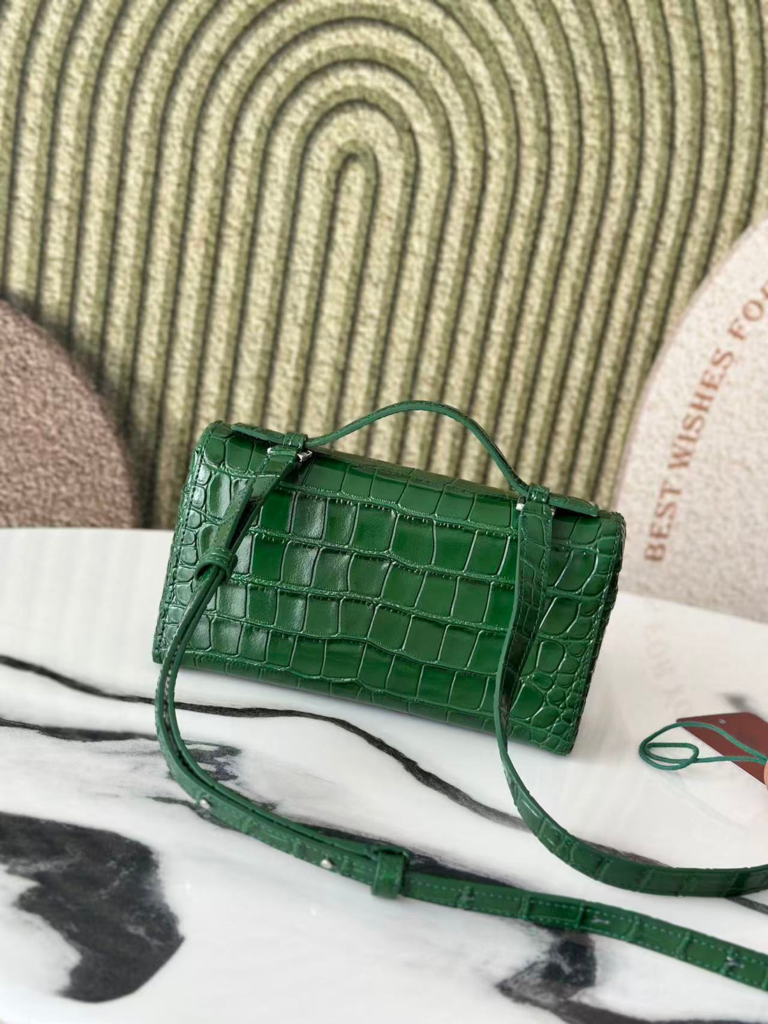 Extra Pocket L19 Teal Green Alligator Pattern Leather Shw