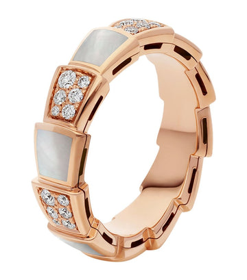 Serpenti Ring Pink Gold Mop Diamond Paved 4MM