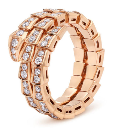 Serpenti Ring Pink Gold Diamond Double Row