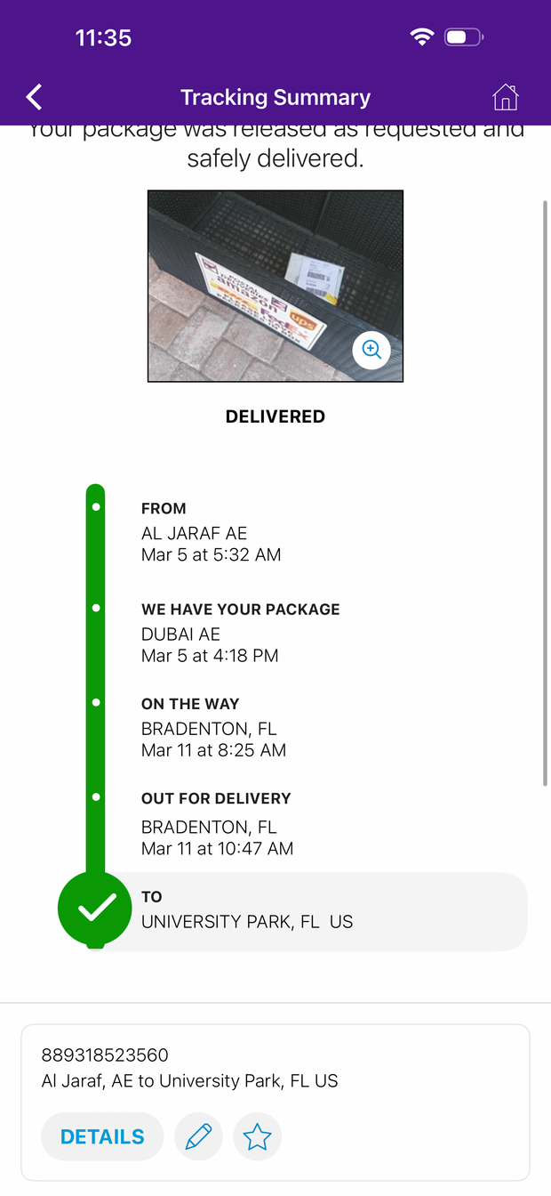 Delivery proof screenshot