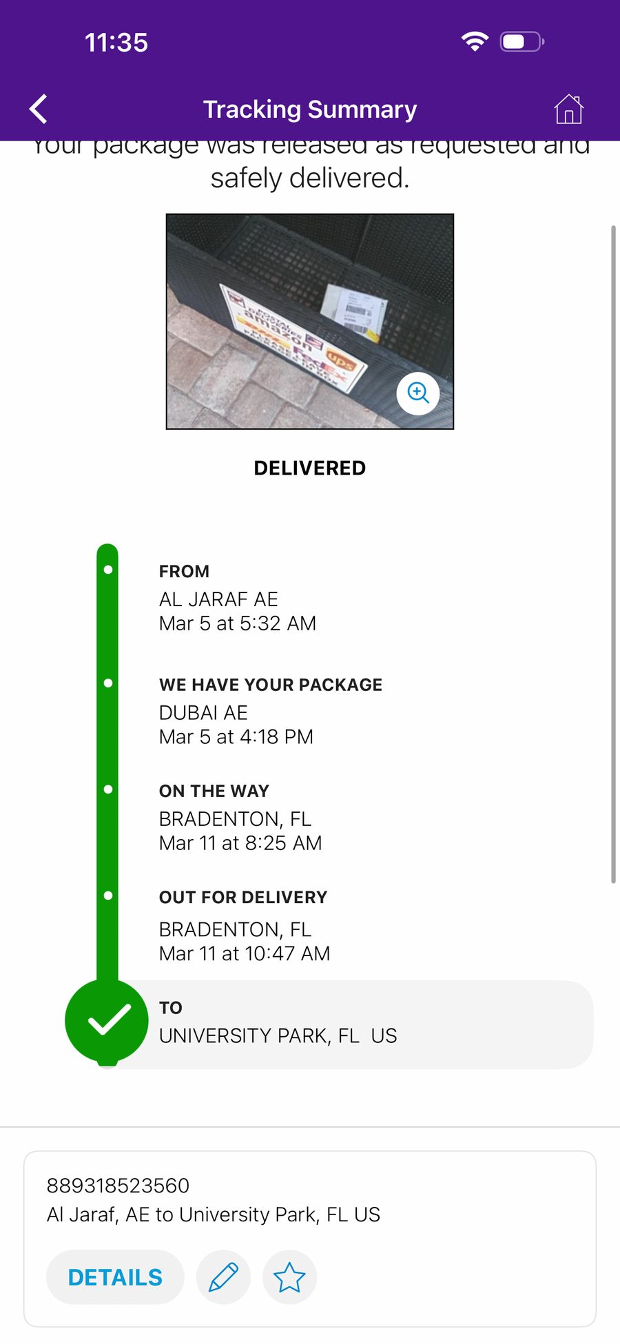 Delivery proof screenshot
