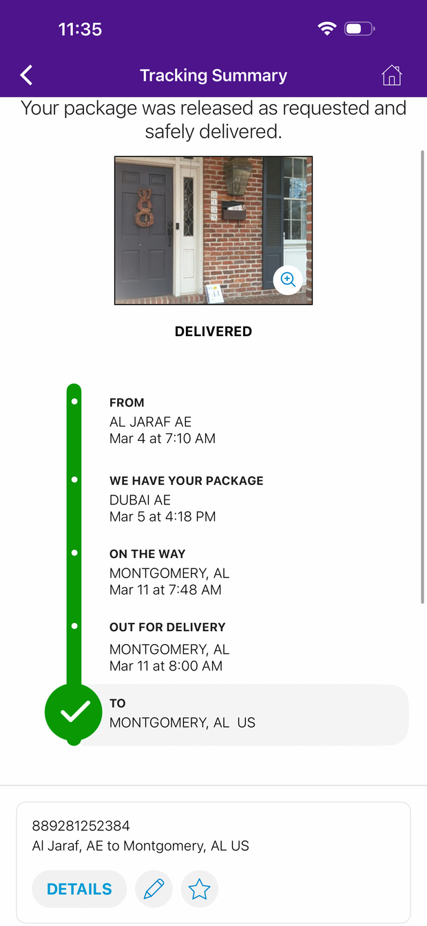 Delivery proof screenshot