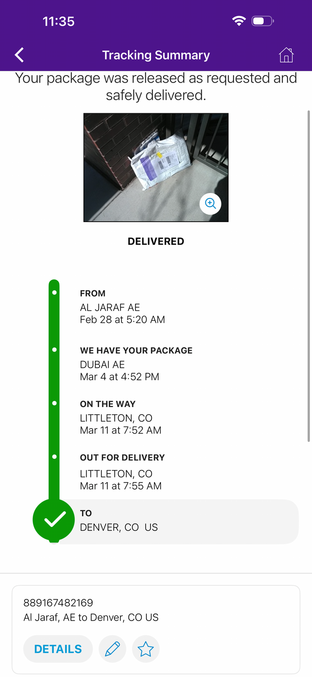Delivery proof screenshot