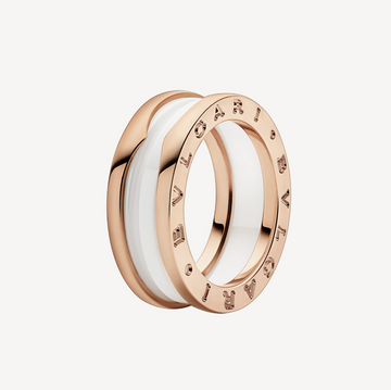 Zero 1 Two-Band Loops And White Ceramic Spiral Pink Gold Ring
