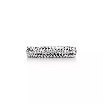 Rope Two-Row Silver Diamond Ring