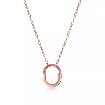 Lock Medium Pendant Pink Diamond Pink Gold Necklace