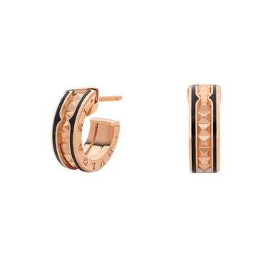 Zero 1 Rock Pink Gold Earrings With Studded Spiral And Black Ceramic