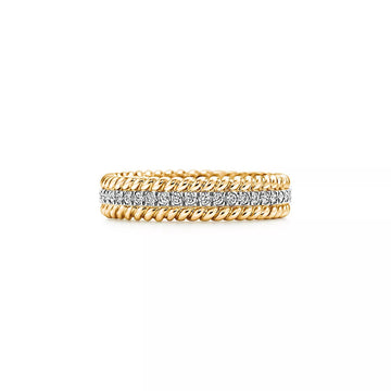 Rope Two-Row Gold Diamond Ring