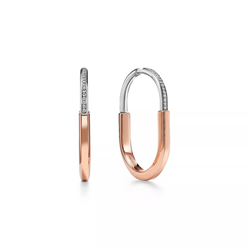 Lock Earrings Rose And White Gold Diamonds Extra Large