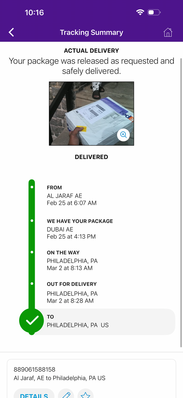 Delivery proof screenshot