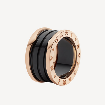 Zero 1 Four-Band Loops And Black Ceramic Spiral Pink Gold Ring