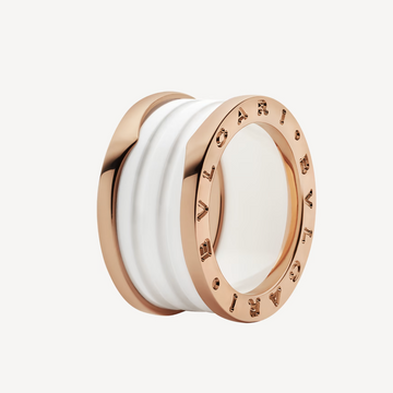 Zero 1 Four-Band Loops And White Ceramic Spiral Pink Gold Ring