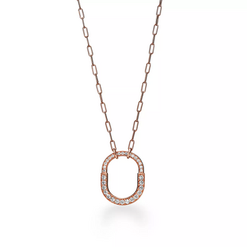 Lock Necklace Medium Pendant Pink Gold Paved Diamonds