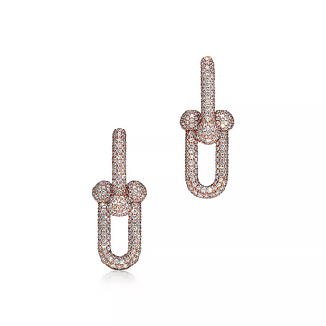 Large Link Earrings Pink Gold With Paved Diamonds