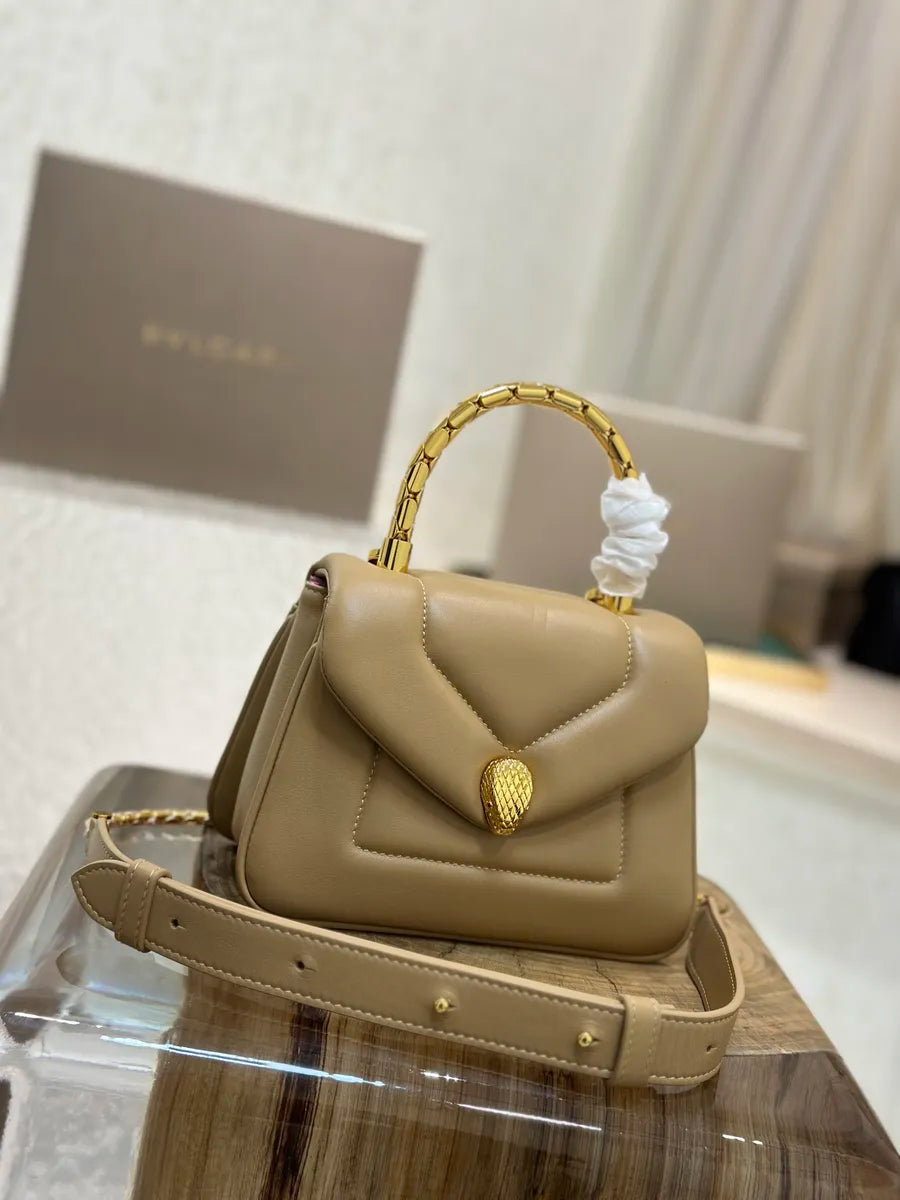 Bvl Serpenti Reverse Top Handle 20CM Beige Calfskin Ghw 188549