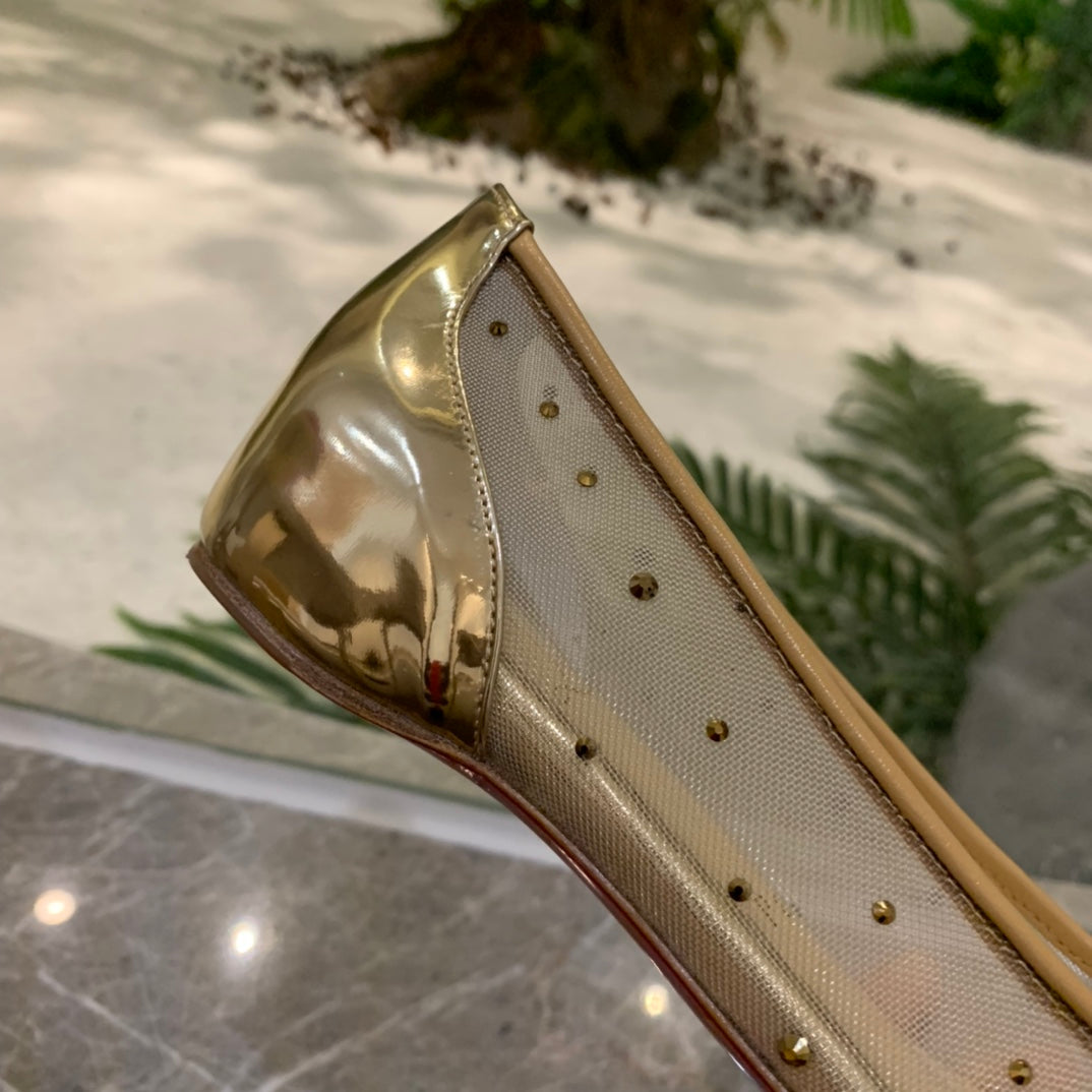 Cl Follies Strass Flats Mesh Leather Gold