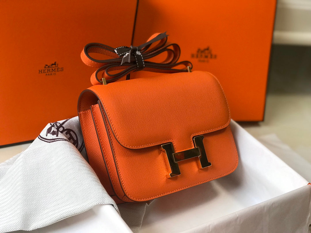 Constance 18 Orange Epsom Gold Hardware