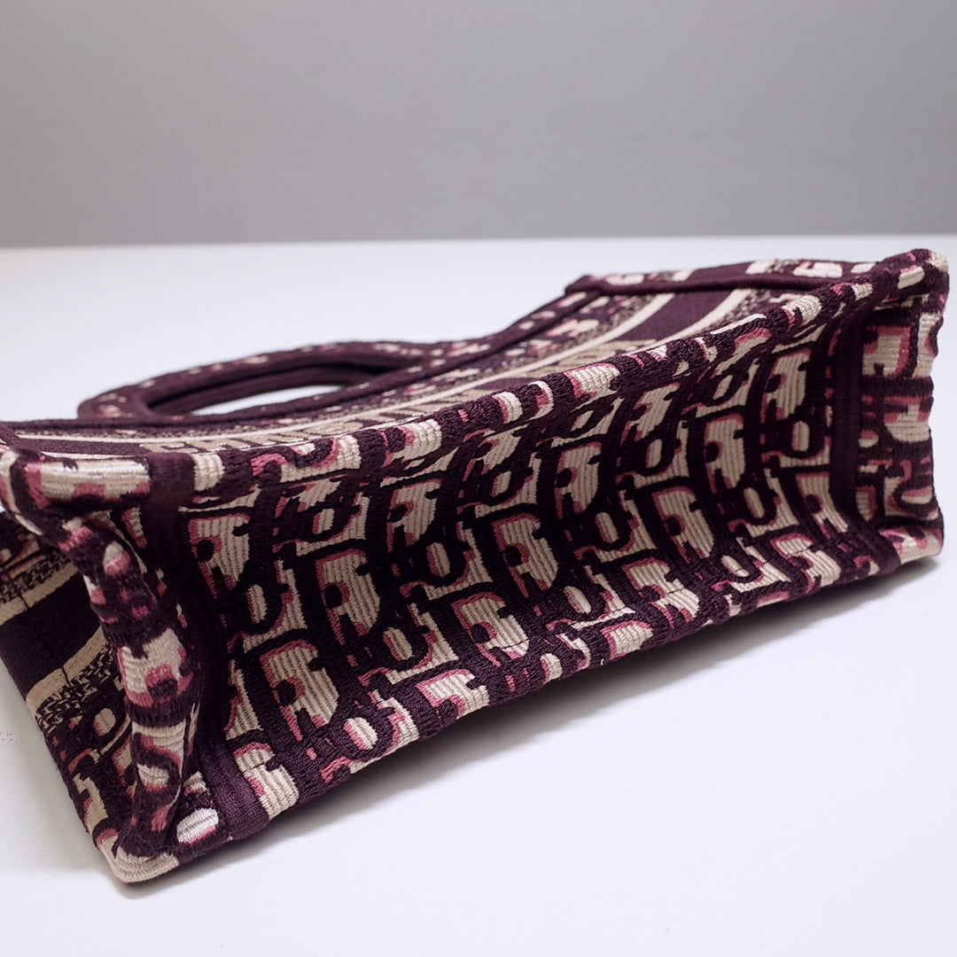 CD Mini Book Tote 23CM Burgundy Beige Embroidery Canvas