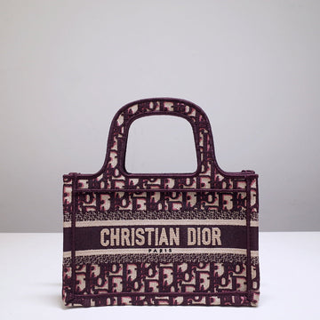 CD Mini Book Tote 23CM Burgundy Beige Embroidery Canvas