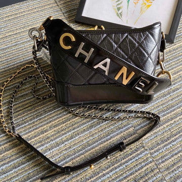 CC Medium 20 Hobo Bag In Black Calfskin With Strap