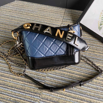 CC Medium 20 Hobo Bag In Aegean Blue Mix Black Calfskin With Strap