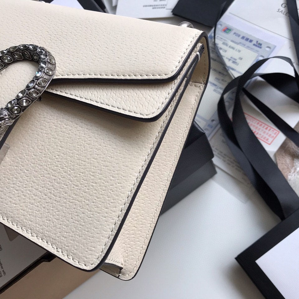 Dyonysus Shoulder Bag 20 In White Calfskin Silver Hardware
