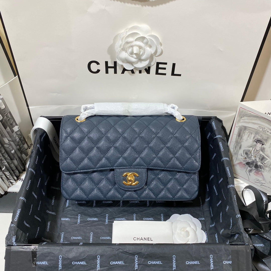 Flap Bag Medium 25 Dark Blue Caviar Ghw