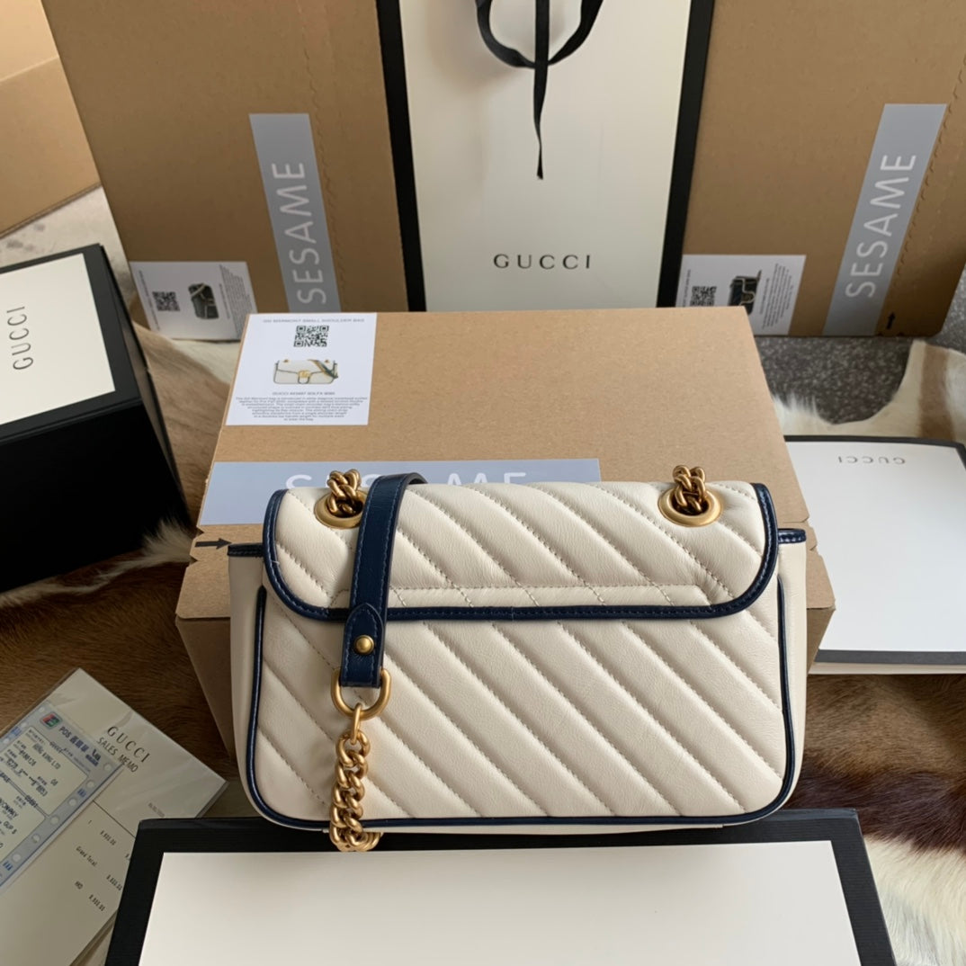 GG Marmont 22 Handbag In White Calfskin