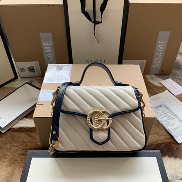 GG Marmont Mini 21 Handbag In White Calfskin