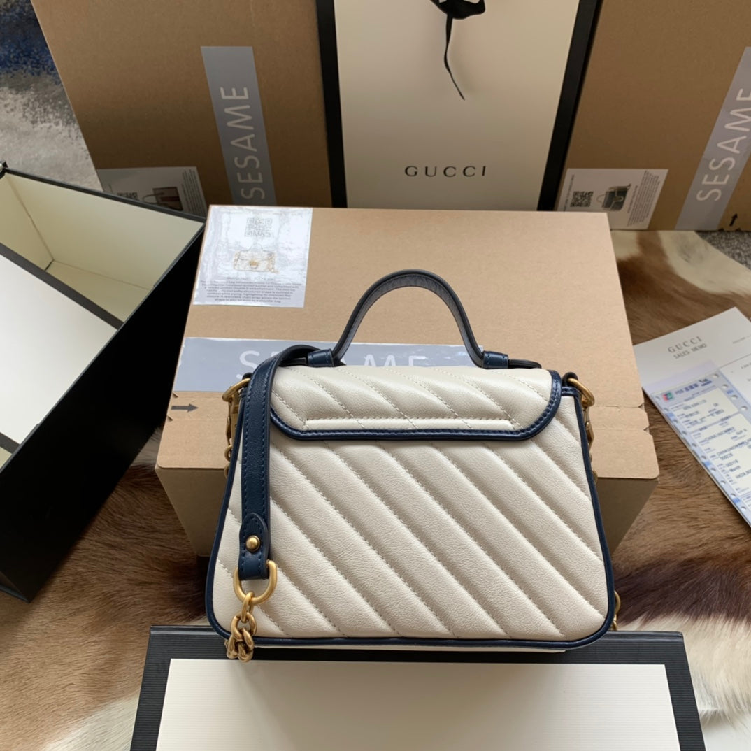 GG Marmont Mini 21 Handbag In White Calfskin