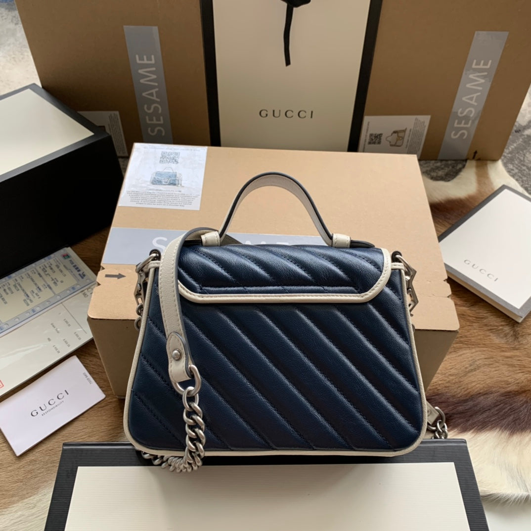 GG Marmont Mini 21 Handbag In Midnight Blue Calfskin