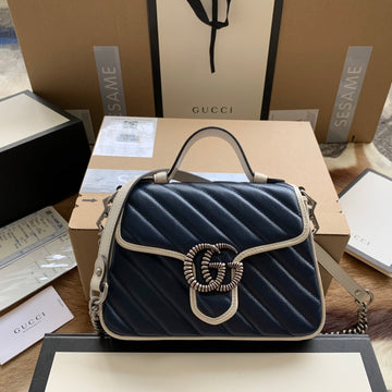 GG Marmont Mini 21 Handbag In Midnight Blue Calfskin