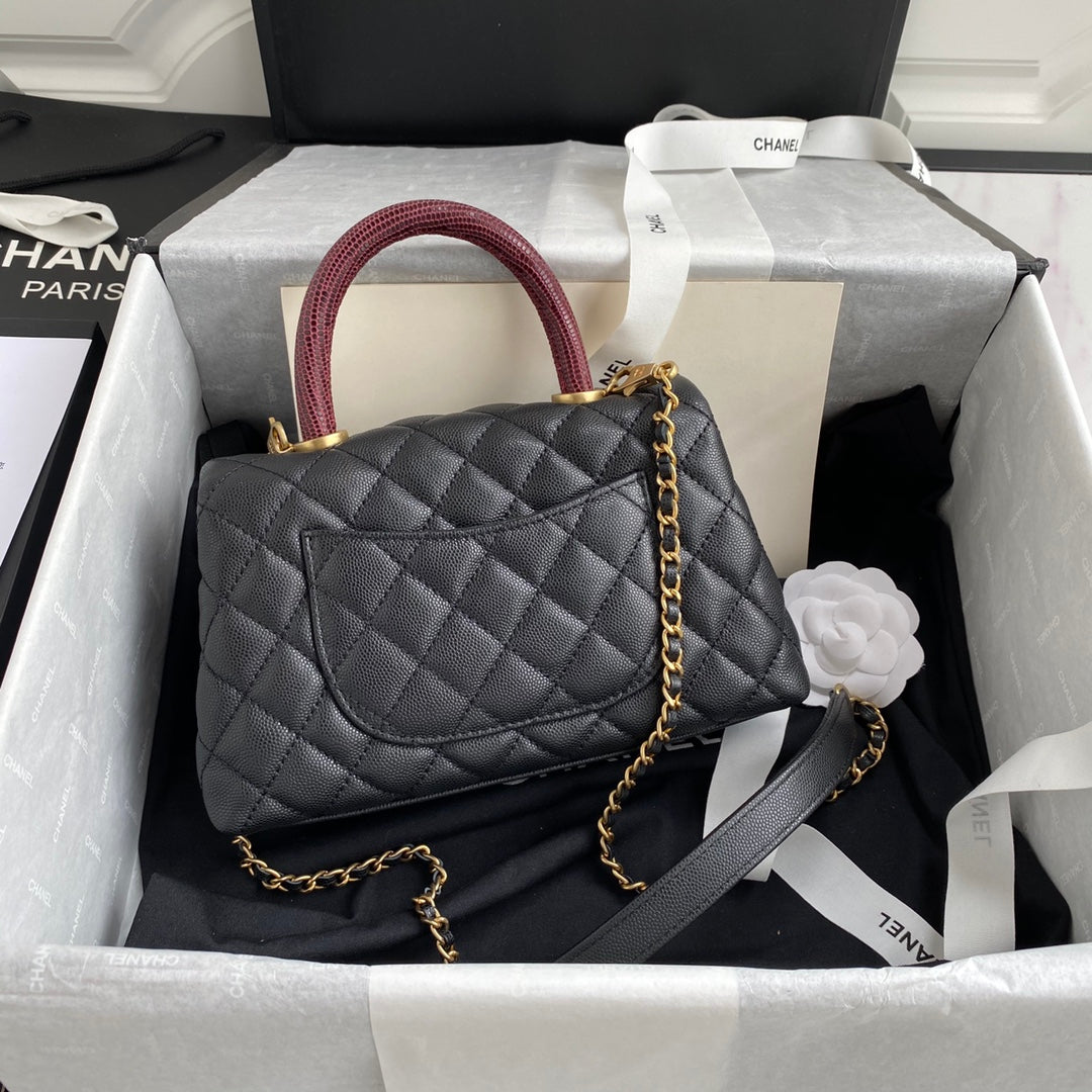 Chanel 25S Coco Handle Bag 23 In Black Caviar With Gold Hardware