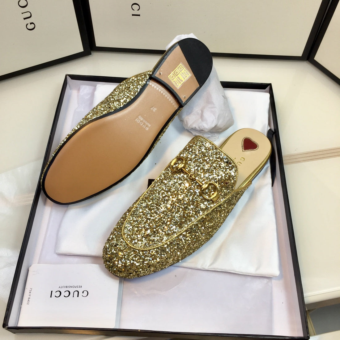 GG Princetown Gold Metalic Glitter Mule