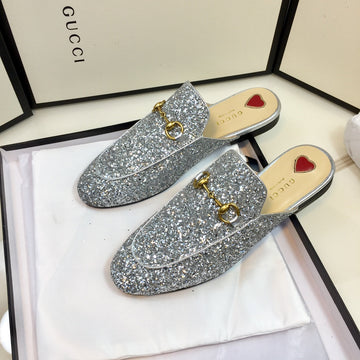 GG Princetown Silver Metalic Glitter Mule
