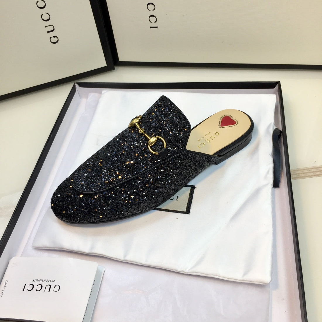 GG Princetown Black Glitter Mule