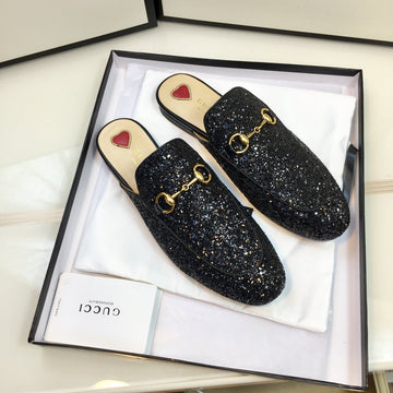 GG Princetown Black Glitter Mule