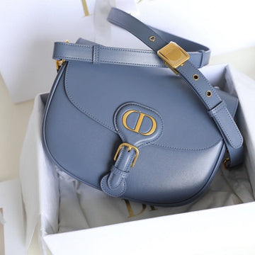 Medium CD Bobby 22CM Blue Calfskin Gold Hardware