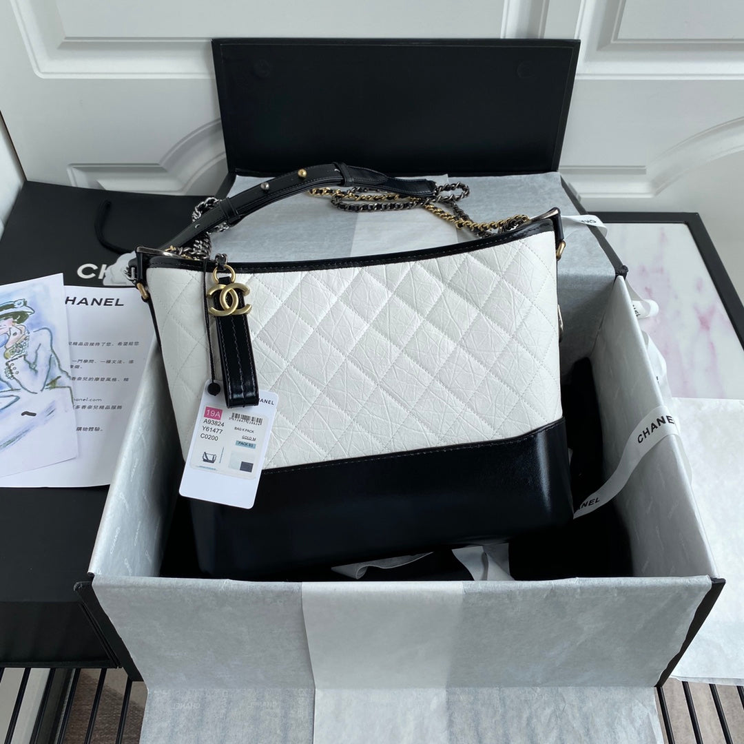 CC Abrielle Medium 28 Hobo Bag In Black Mix White Calfskin
