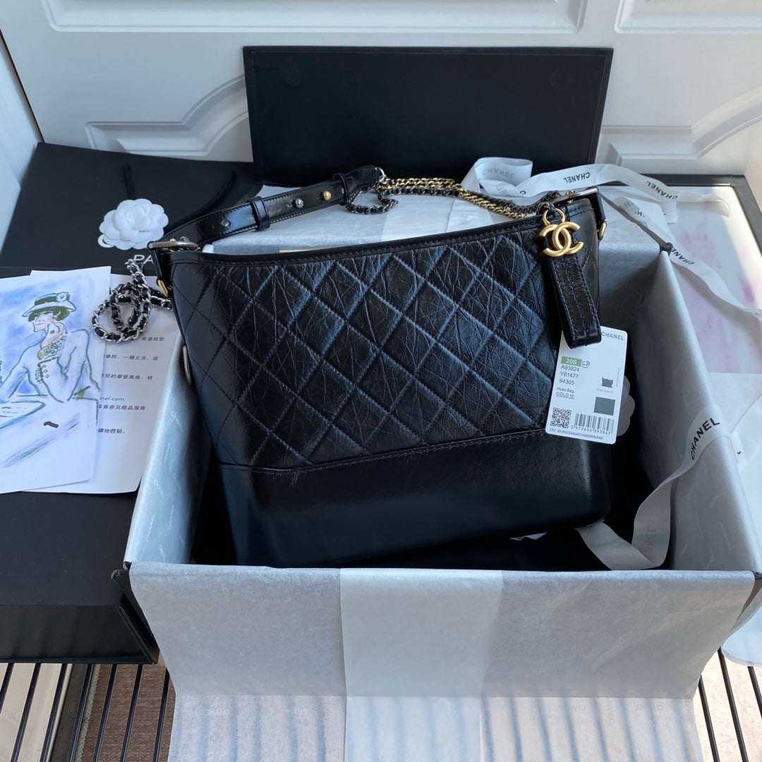 CC Abrielle Medium 28 Hobo Bag In Black Calfskin