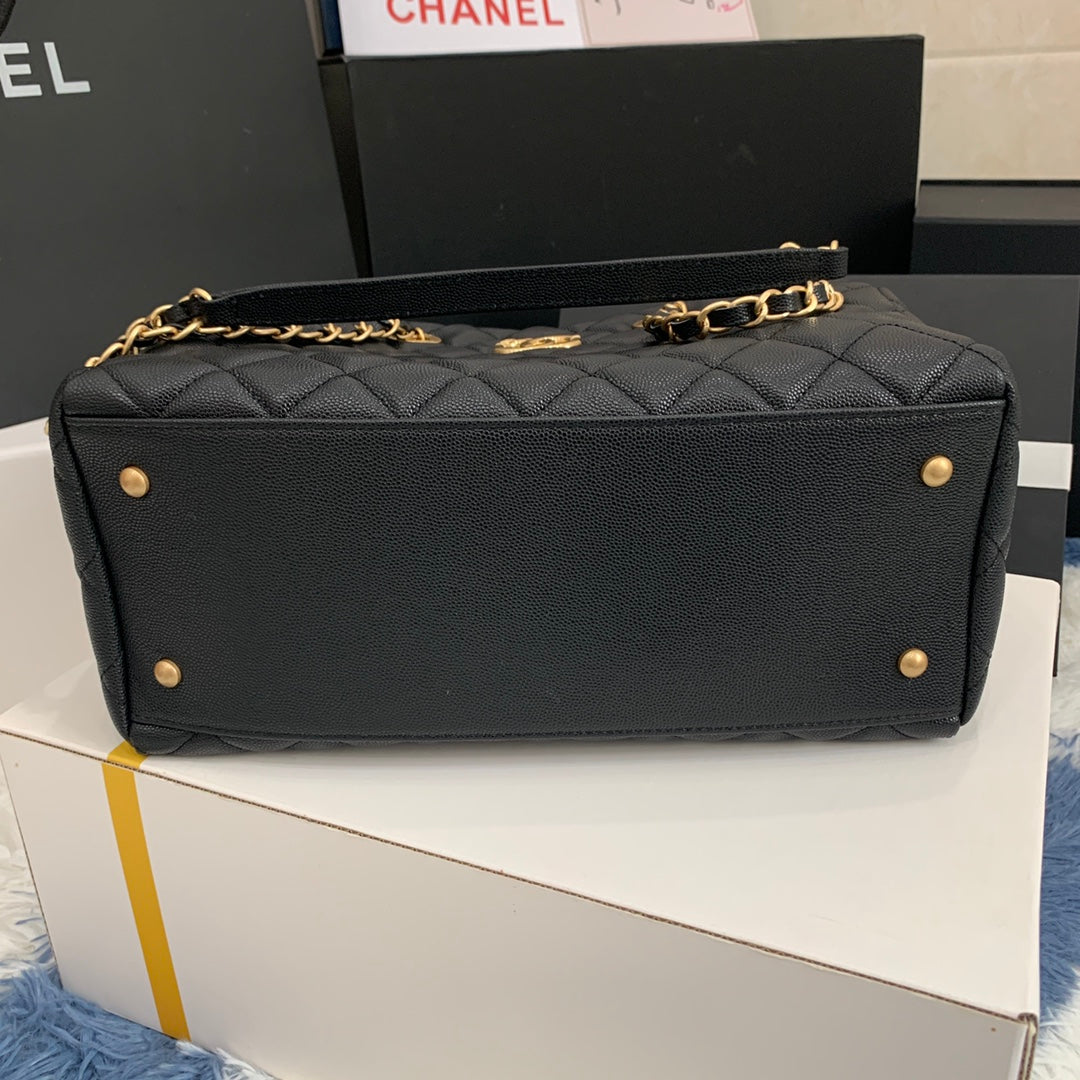 CC Shopping Bag 30CM Black Quilted Caviar Leather Ghw